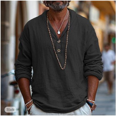 Leichtes Leinen-Henley-Shirt für Herren – Pelanva – Ansicht 3