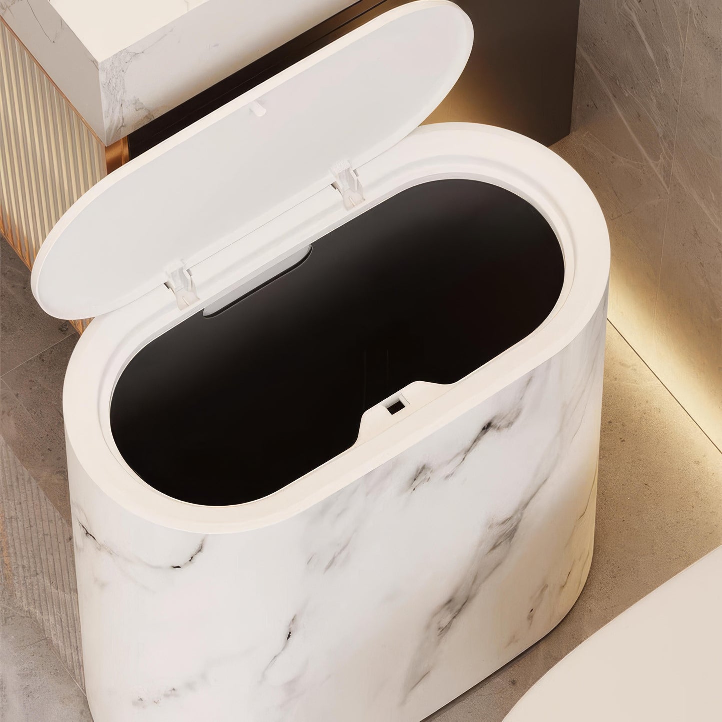 Eleganter Mülleimer im Marmordesign, Produktdetails – Pelanva