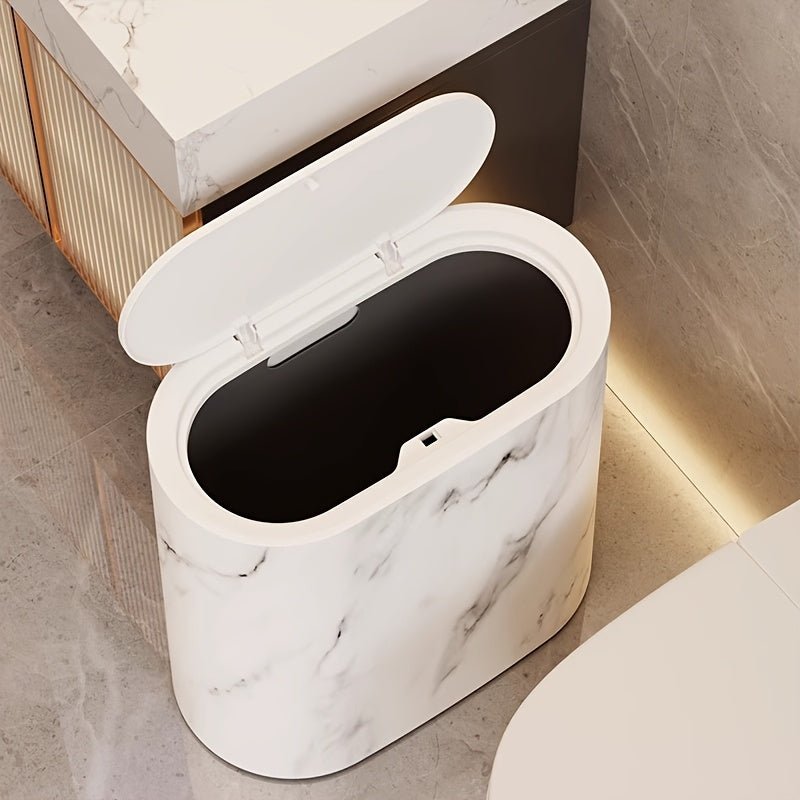Eleganter Mülleimer im Marmordesign, Detailansicht – Pelanva