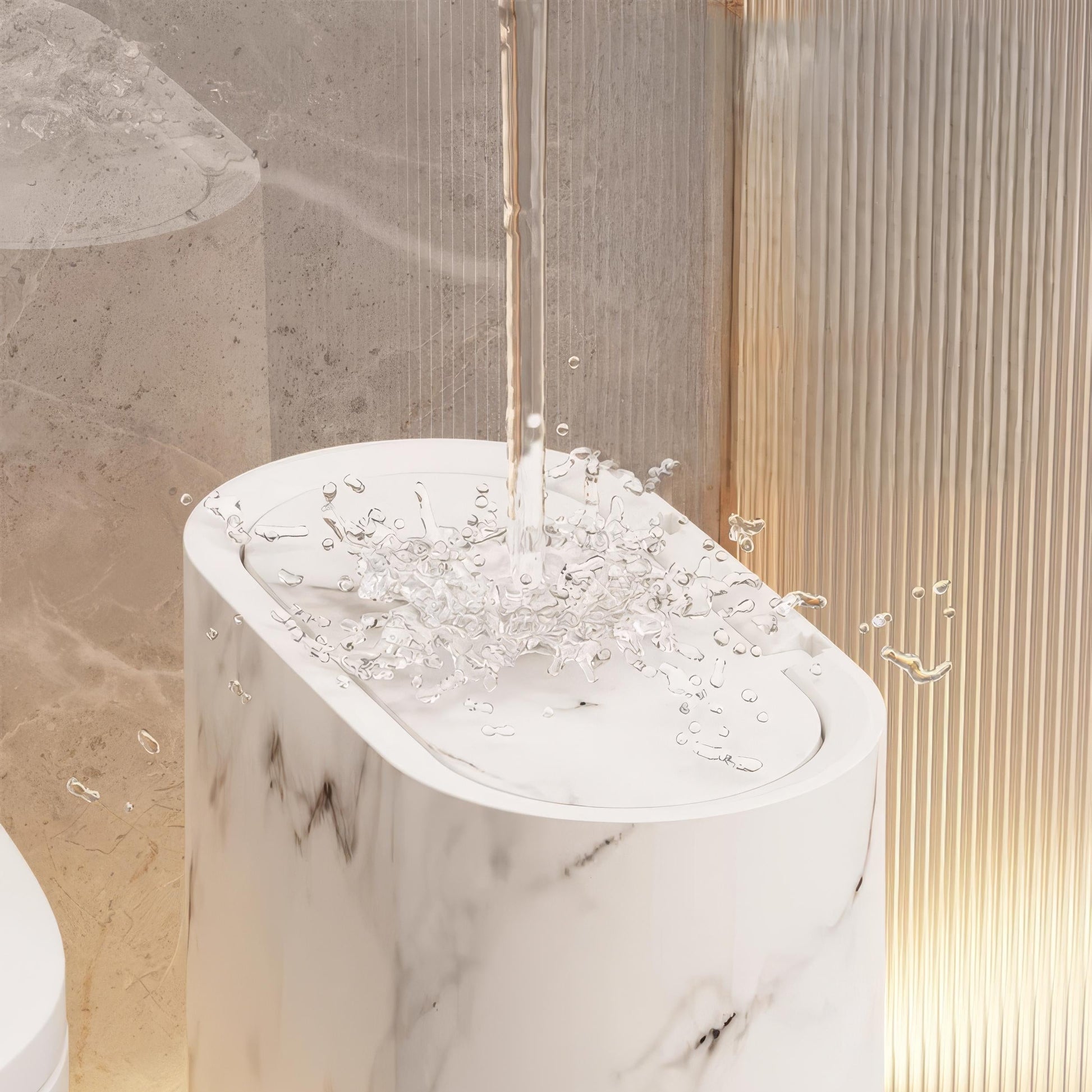 Eleganter Mülleimer im Marmordesign, Materialansicht – Pelanva