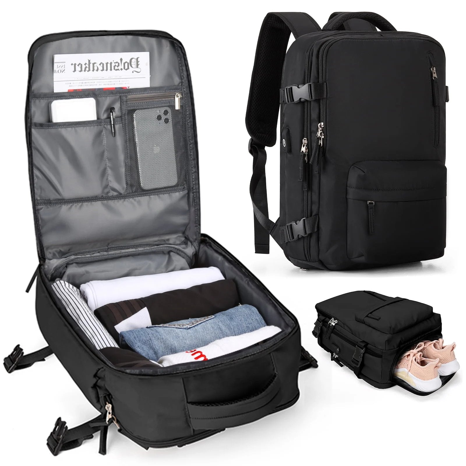 Pelanva Robuster Rucksack – Wasserdichte Laptop Reisetasche mit USB-Ladefunktion