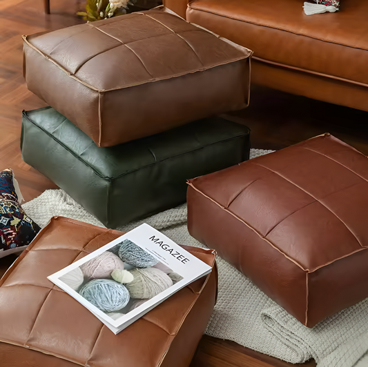 Marokkanisches Kunstleder-Pouf mit Muster – Pelanva