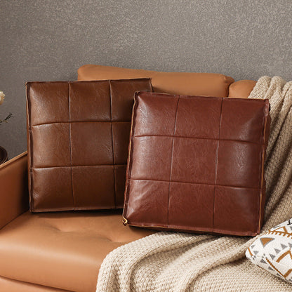 Marokkanisches Kunstleder-Pouf mit Muster, Nahaufnahme – Pelanva