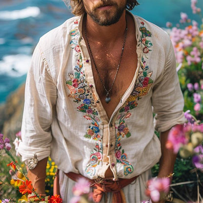 Herren Hemd mit Stehkragen im Bohemian-Stil