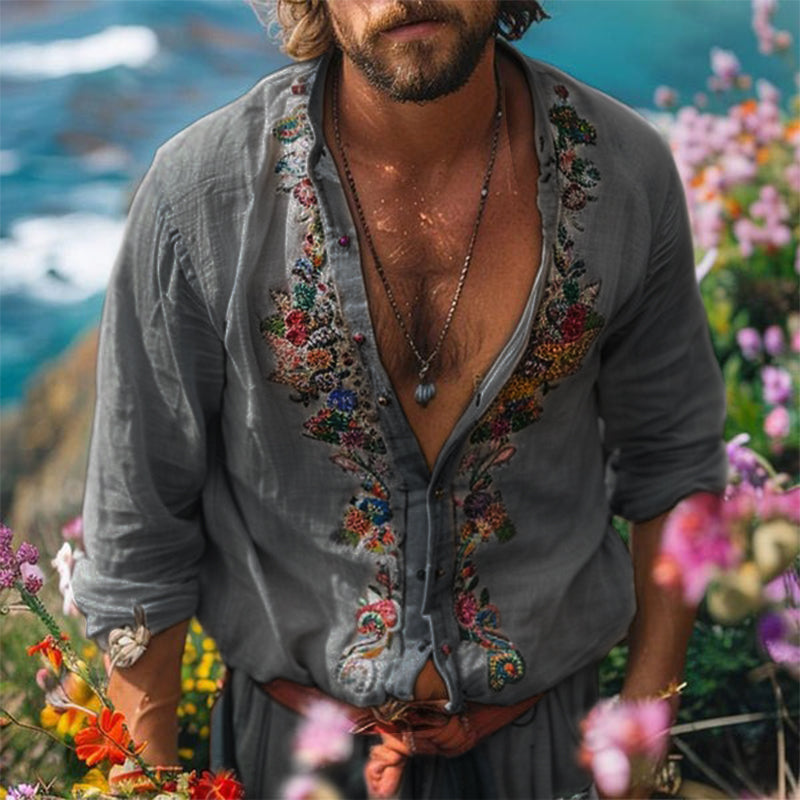 Herren Hemd mit Stehkragen im Bohemian-Stil – Ansicht 2