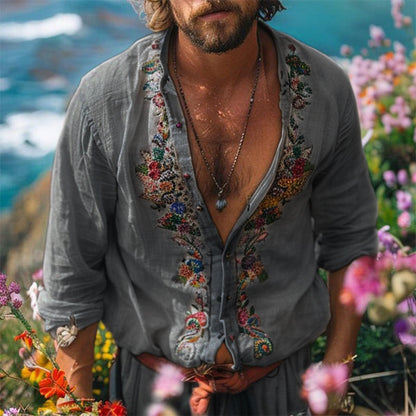 Herren Hemd mit Stehkragen im Bohemian-Stil – Ansicht 2