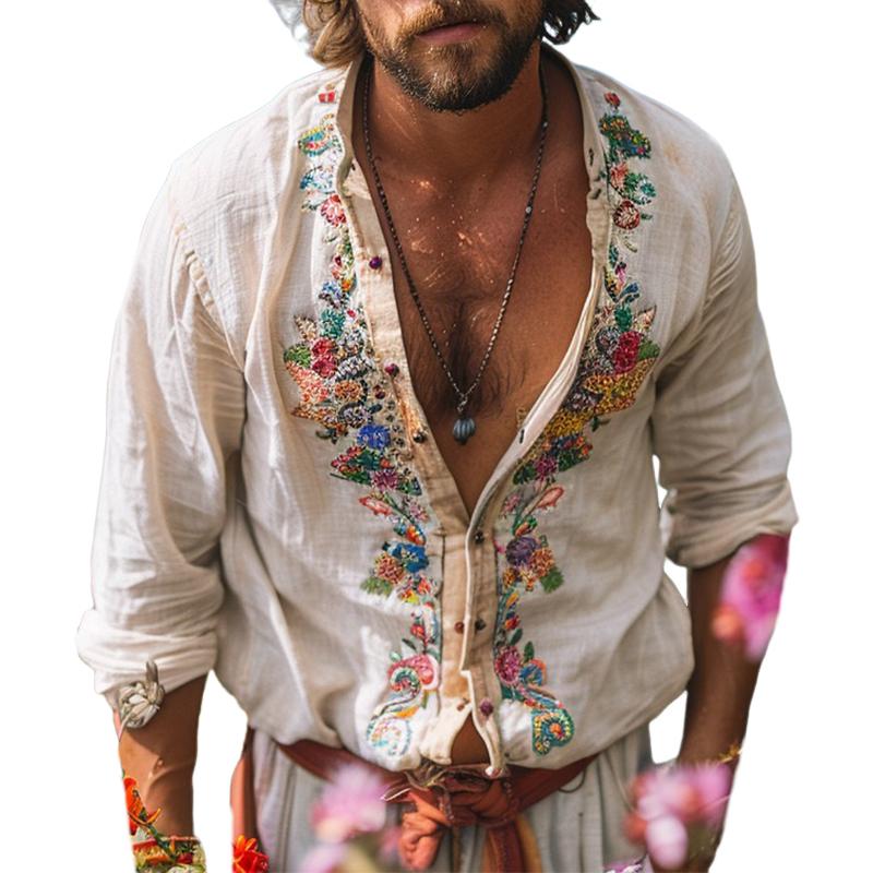 Herren Hemd mit Stehkragen im Bohemian-Stil – Ansicht 3