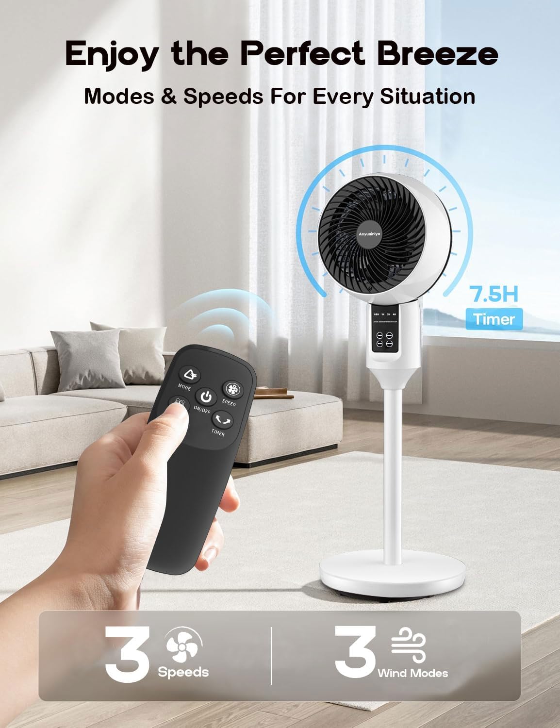 Verstellbarer Standventilator mit 3D-Oszillation – Pelanva – Ansicht 5