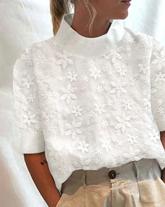 Stefanie | Damen Bluse mit hohem Kragen und Blumenmuster – Bluse