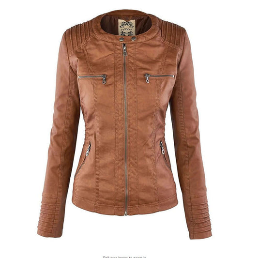 Stylische Damen-Lederjacke mit Kapuze – Jacke & Mantel