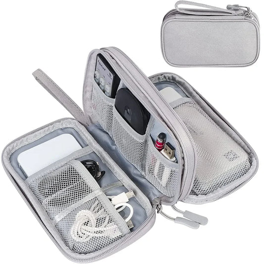 Techviva PackSafe Elektronik Organizer Tasche| 2-lagig & wasserdicht| Für Kabel, Ladegeräte, USB & Zubehör| Kompakt & tragbar