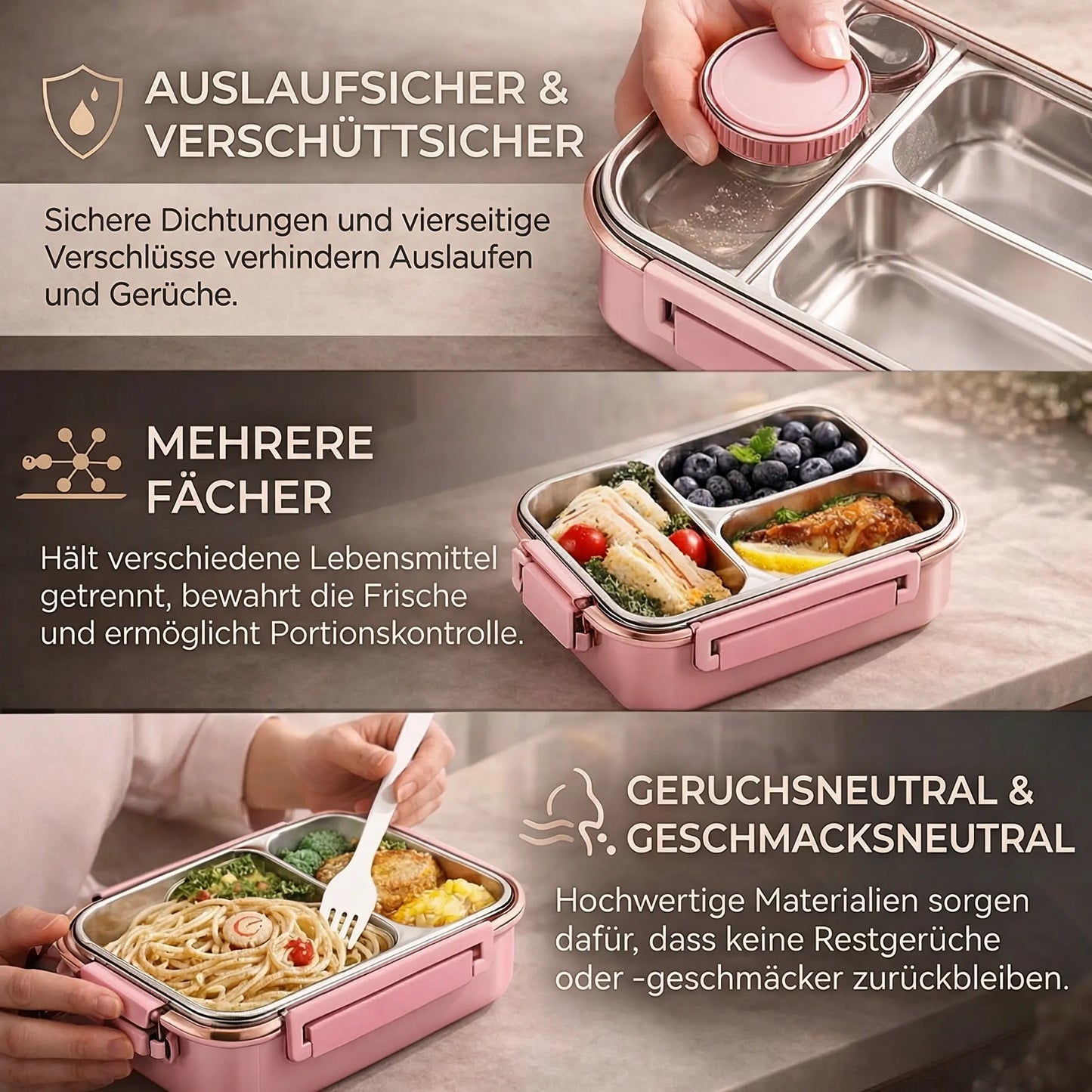 Thermobehälter für Essen aus Edelstahl mit Fächern – Pelanva – Ansicht 3