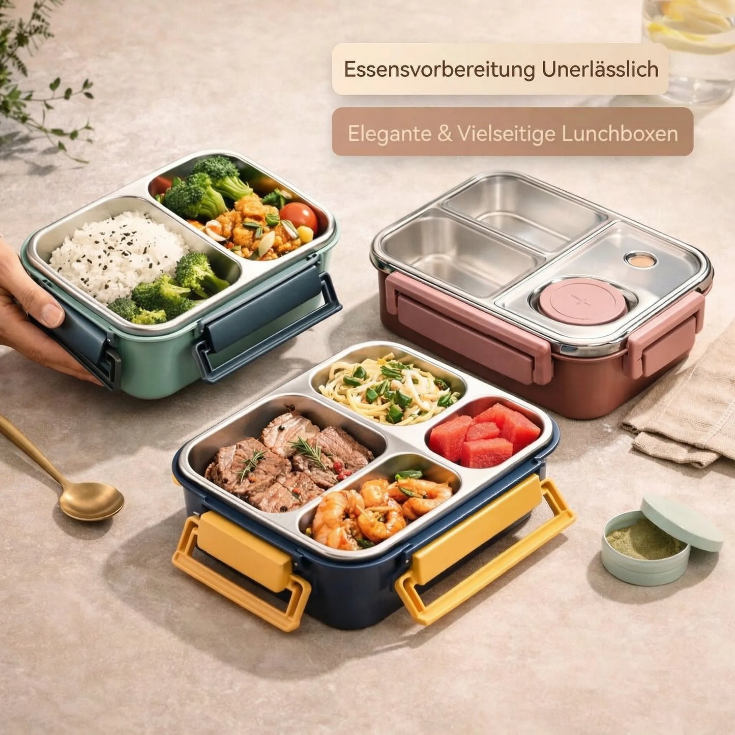 Thermobehälter für Essen aus Edelstahl mit Fächern – Pelanva – Ansicht 5