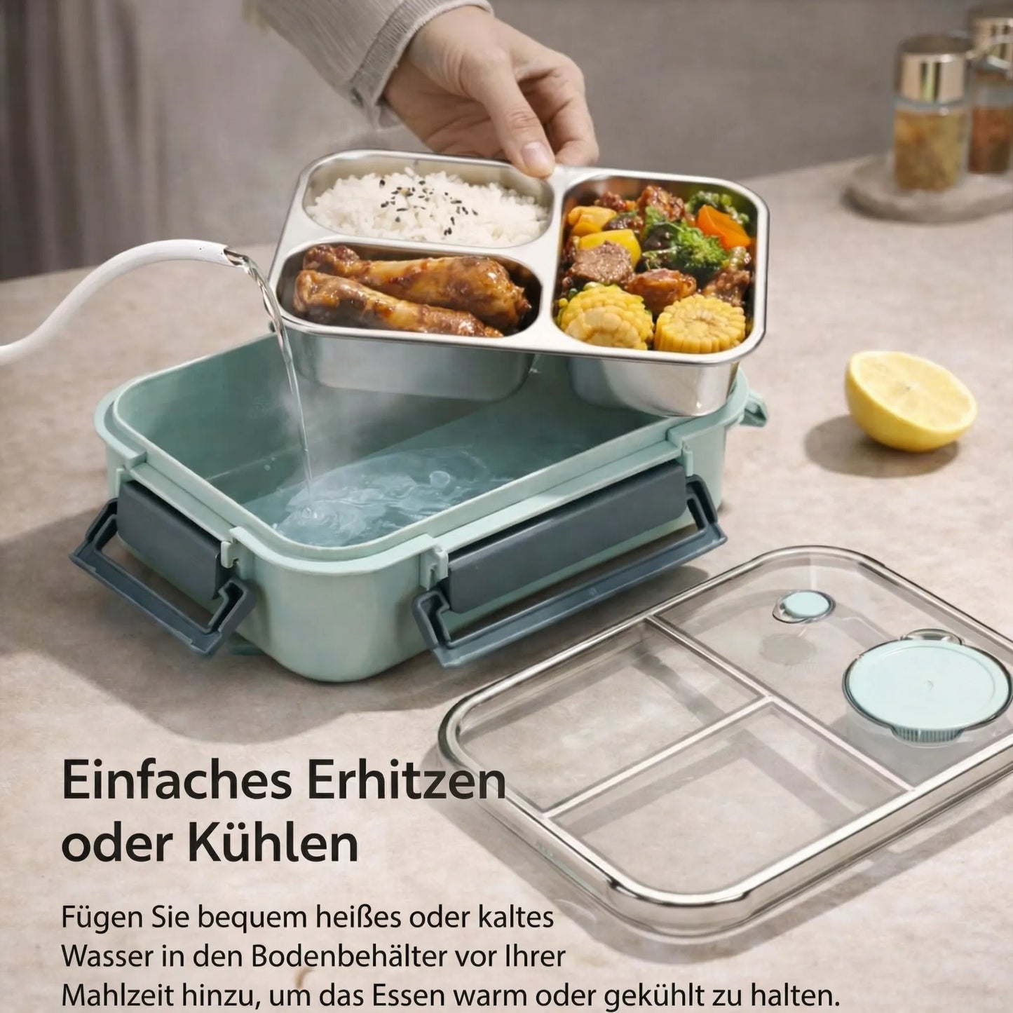 Thermobehälter für Essen aus Edelstahl mit Fächern – Pelanva – Ansicht 6