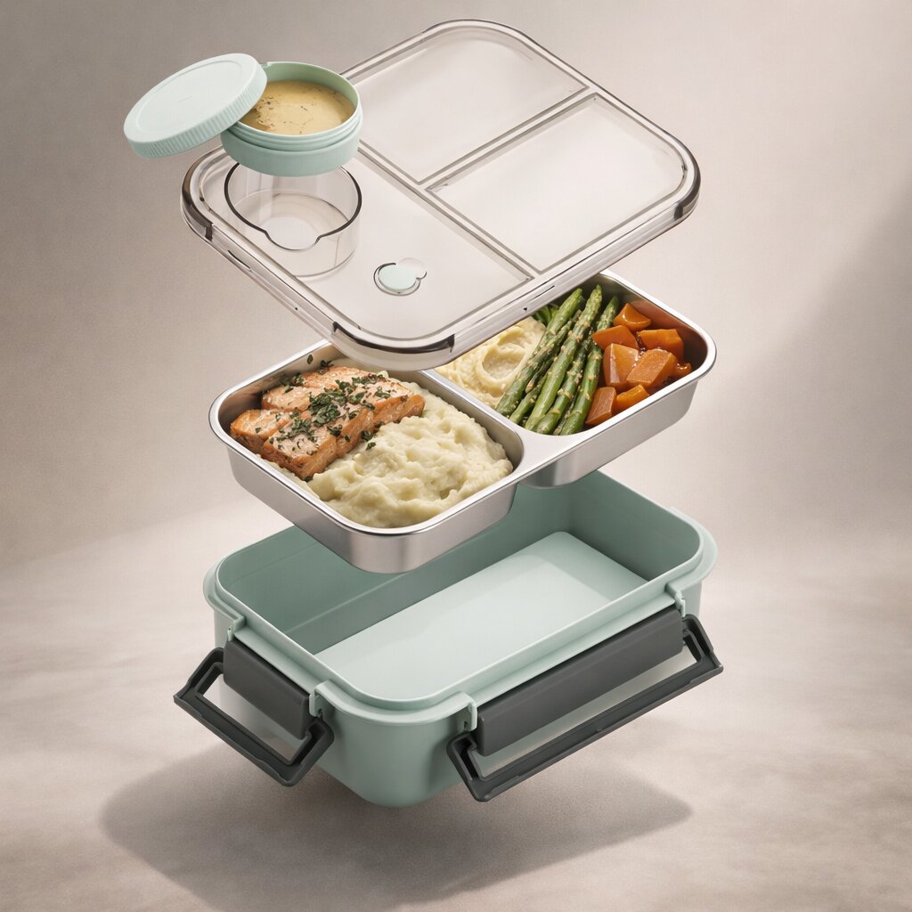 Thermobehälter für Essen aus Edelstahl mit Fächern – Pelanva – Ansicht 7