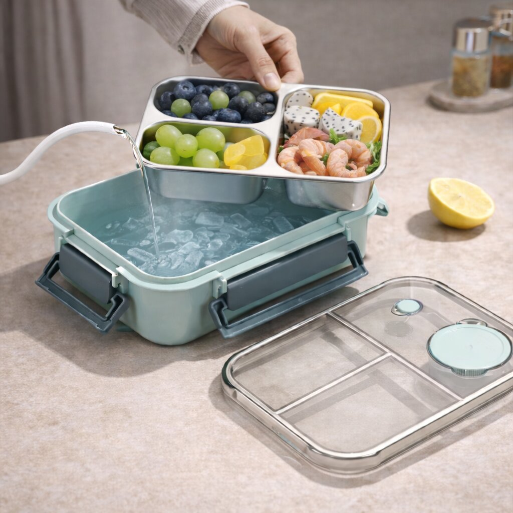 Thermobehälter für Essen aus Edelstahl mit Fächern – Pelanva – Ansicht 8
