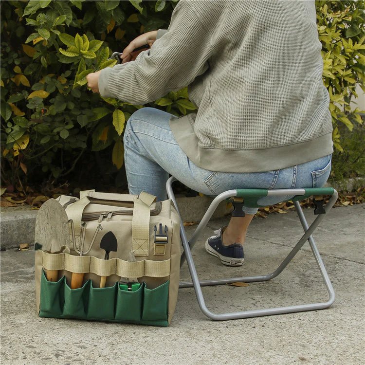 Vela - Faltbarer Leichter Tragbarer und Komfortabler Gartenstuhl mit Werkzeugtasche