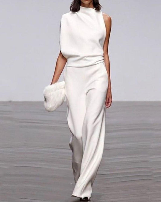Viviane | Damen Ein Schulter Jumpsuit mit Weitem Bein – Damenkleidung