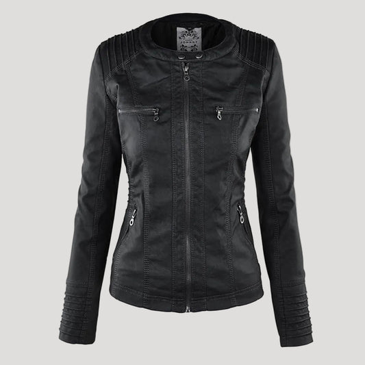 Wetterfester Damen Faux Lederjacke mit Kapuze – Jacke & Mantel
