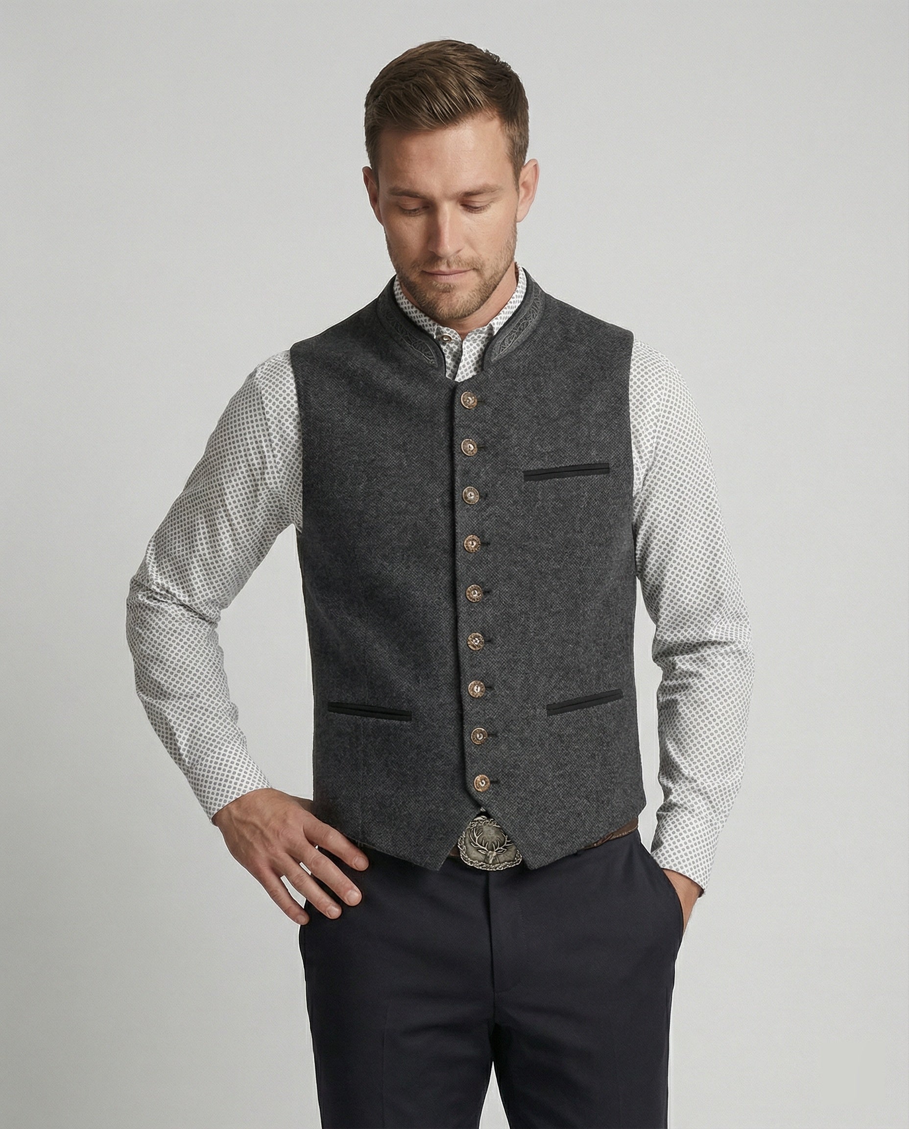 Elegante Herren Trachtenweste Grau Traditionell – Weste