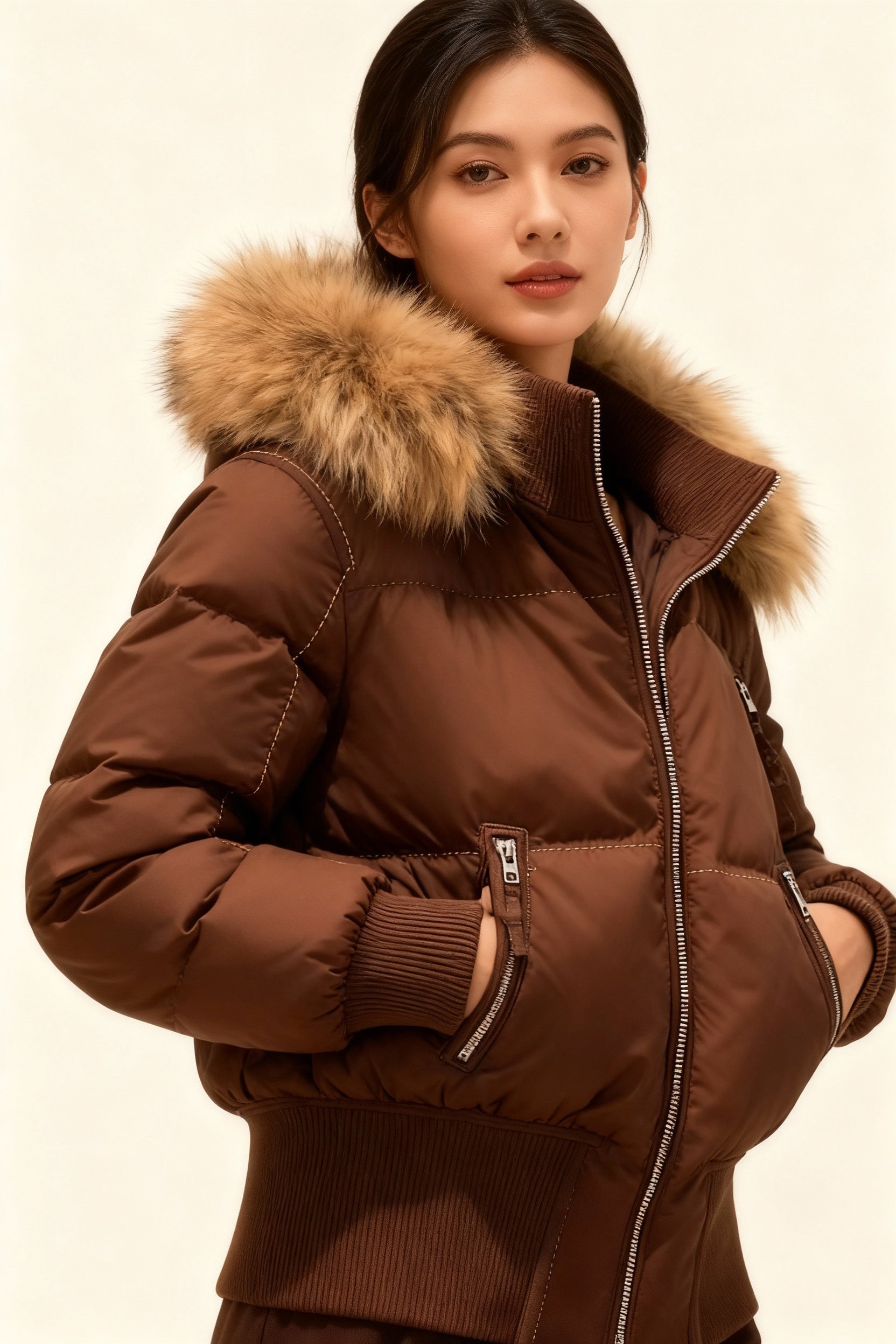 Damen Gesteppt Winterjacke mit Warm & Abnehmbarer Kapuze – Bild 19 von 20